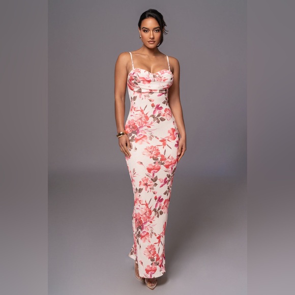 JLUXLABEL Ivory Floral Slinky Visions Of You Maxi Dress - Picture 1 of 1